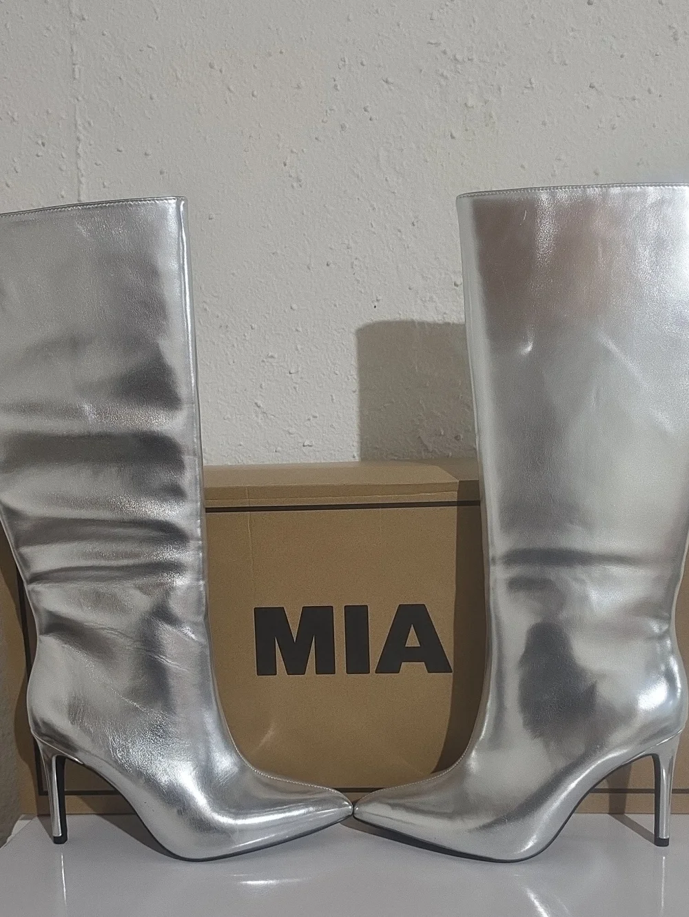 MIA MARYSOL Women's Silver Knee-High Pointed Toe Boots